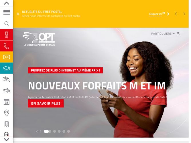 The website screenshot for http://www.opt.nc