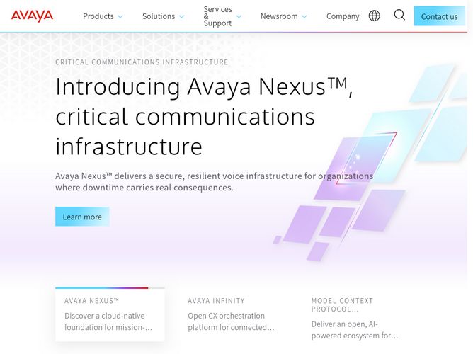The website screenshot for http://avaya.com