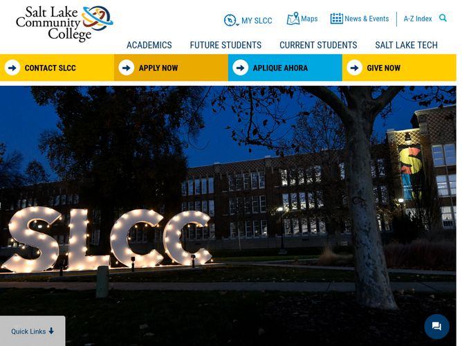 The website screenshot for http://slcc.edu