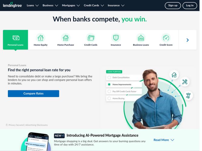 The website screenshot for http://lendingtree.com