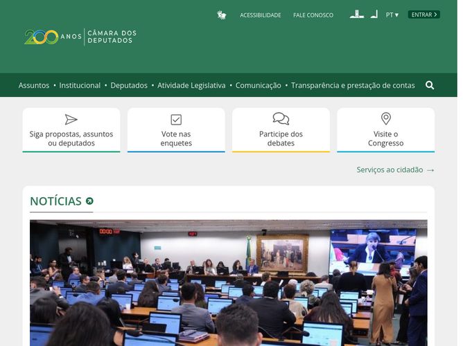 The website screenshot for https://www.camara.leg.br/