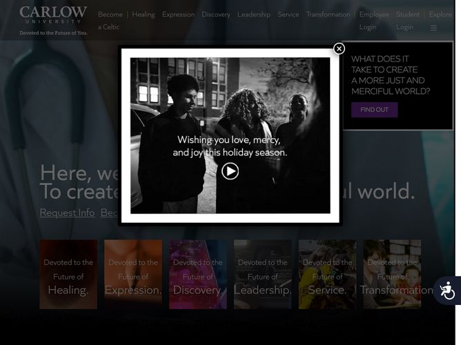 The website screenshot for http://carlow.edu
