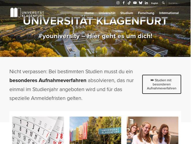 The website screenshot for http://uni-klu.ac.at/