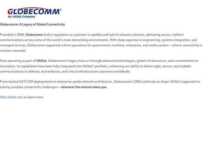The website screenshot for http://globecomm.com