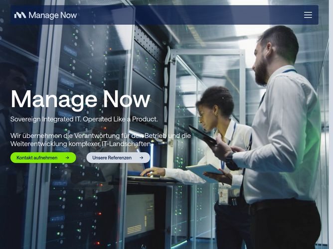 The website screenshot for https://www.manage-now.de/