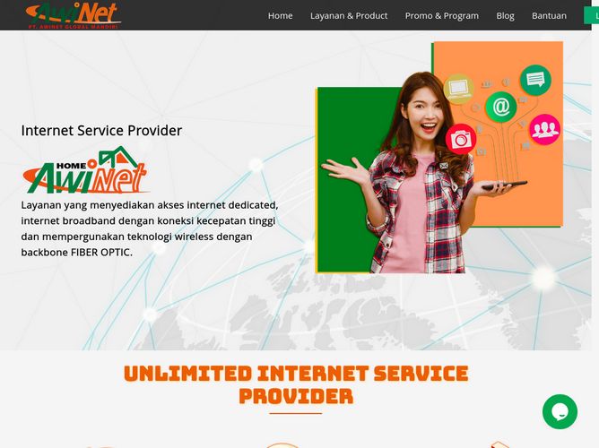 The website screenshot for https://awi.net.id
