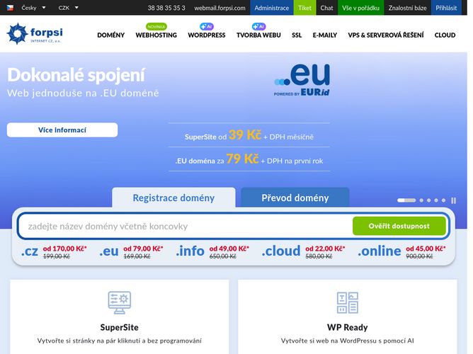 The website screenshot for https://www.forpsi.com