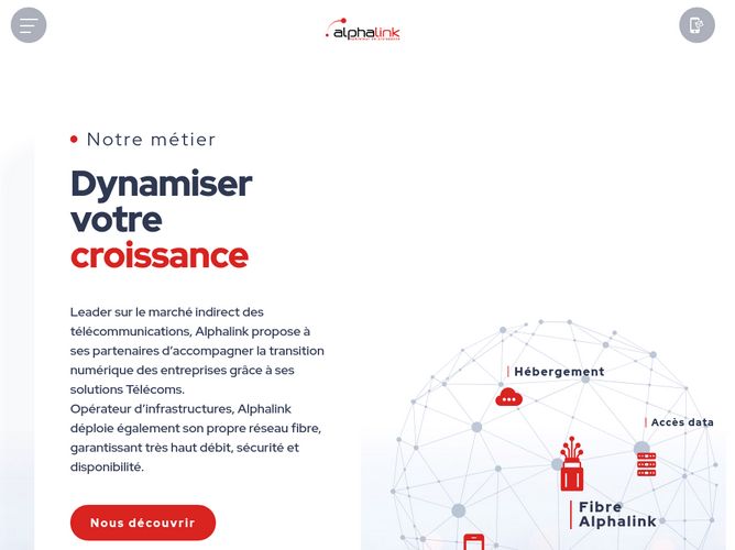 The website screenshot for http://www.alphalink.fr/