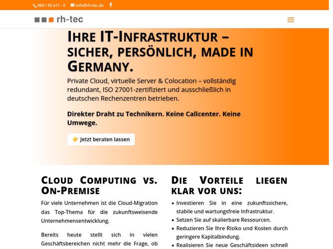 The website screenshot for http://www.rh-tec.de