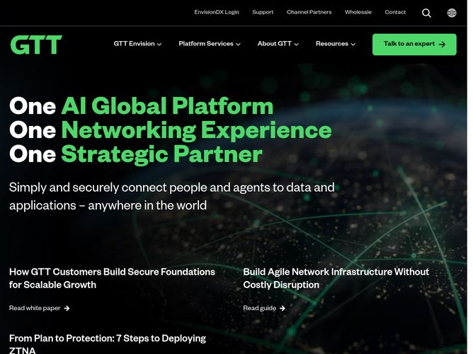 The website screenshot for http://www.gtt.net/