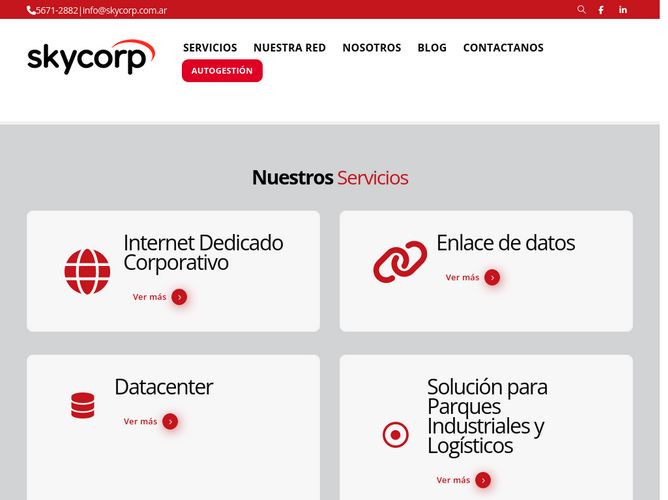 The website screenshot for https://skycorp.com.ar/