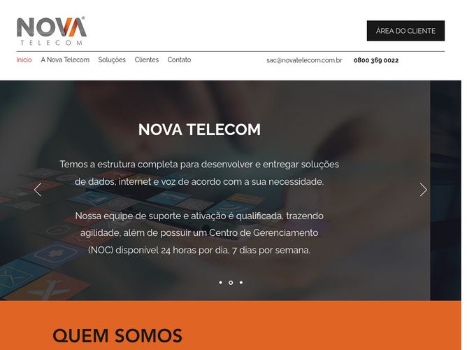 The website screenshot for https://www.novatelecom.com.br
