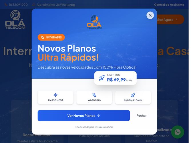 The website screenshot for http://www.olanet.com.br