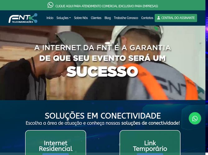 The website screenshot for http://www.fnttelecom.com.br
