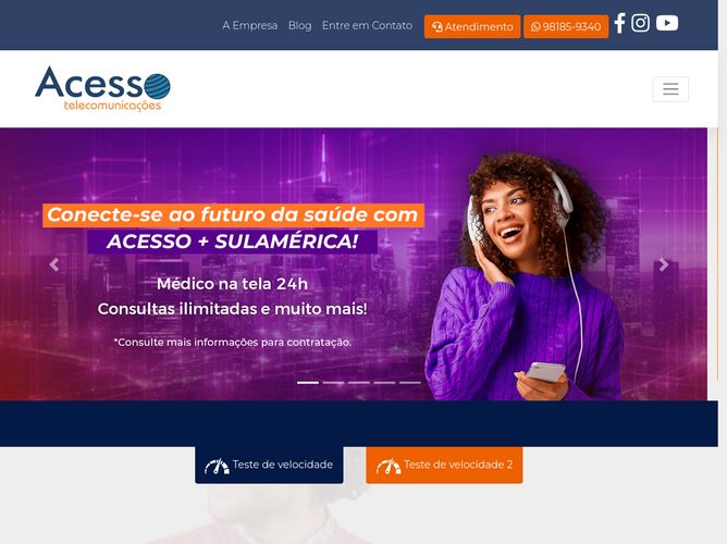 The website screenshot for https://acessotelecomunicacoes.com.br