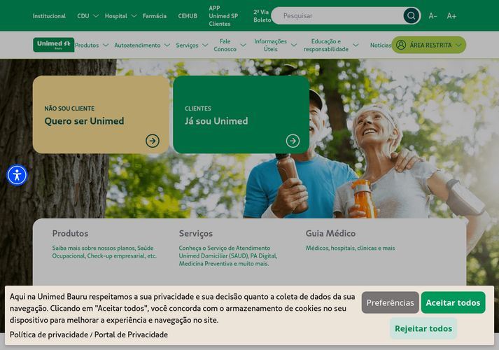 The website screenshot for https://www.unimedbauru.com.br/