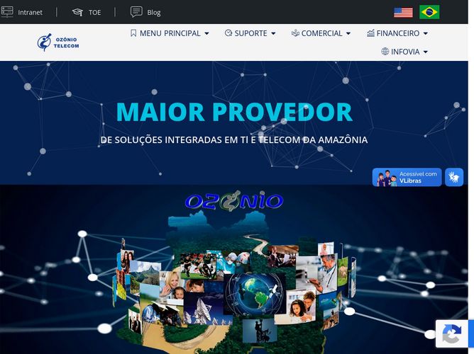 The website screenshot for https://ozoniotelecom.com.br/