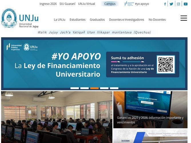 The website screenshot for https://unju.edu.ar