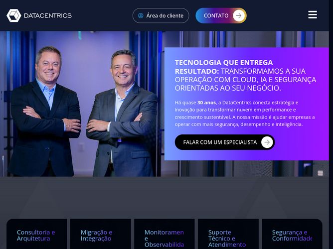 The website screenshot for https://datacentrics.cloud/