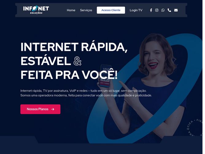 The website screenshot for https://infonetsolucoes.net.br