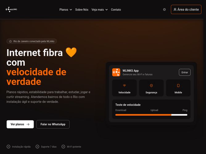 The website screenshot for https://www.wlinks.com.br/