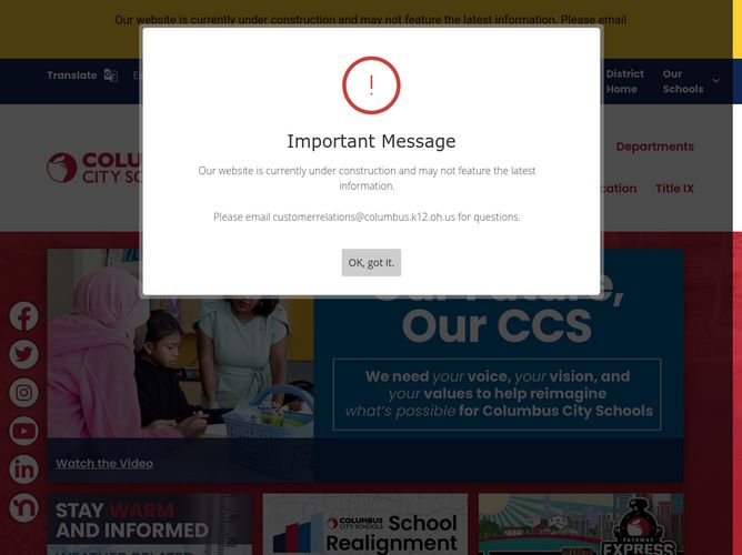 The website screenshot for http://columbus.k12.oh.us