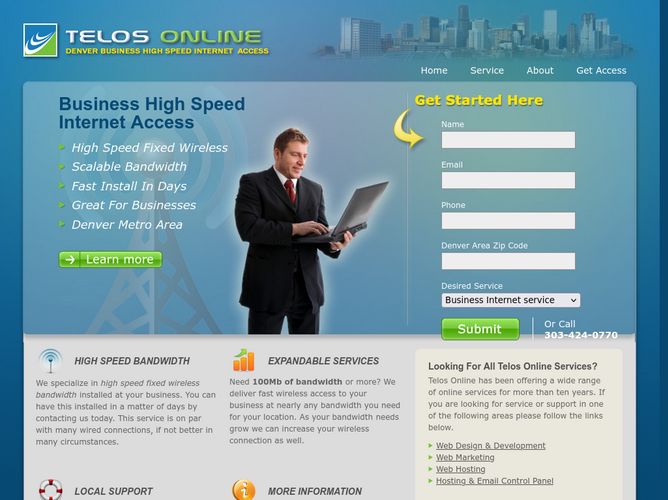 The website screenshot for http://telosonline.com