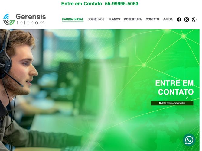 The website screenshot for https://gerensistelecom.com.br/