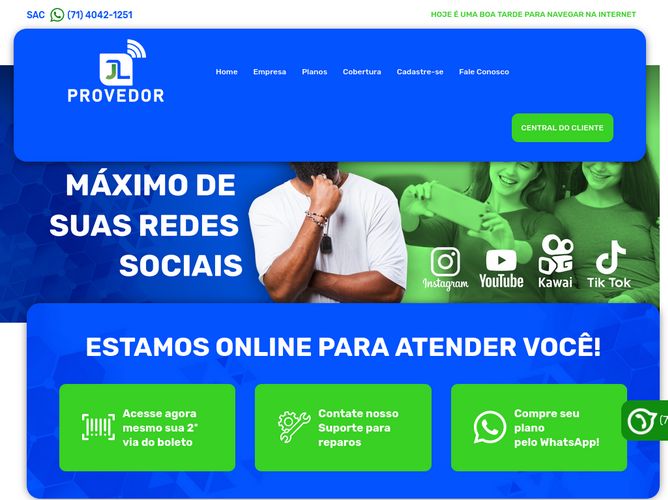 The website screenshot for http://jlprovedor.com.br