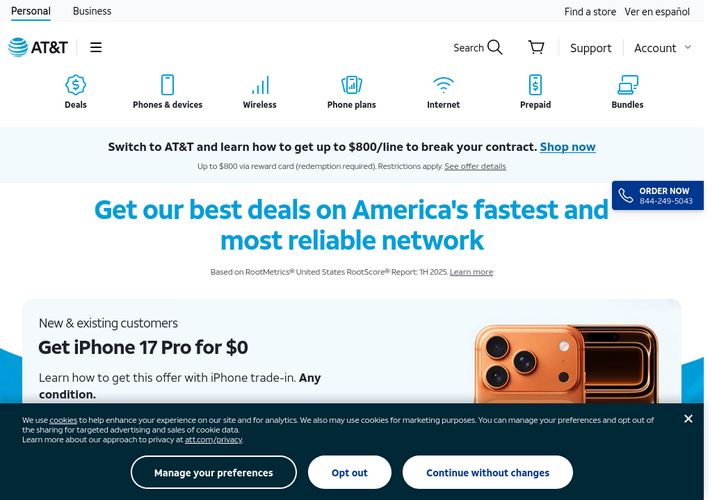 The website screenshot for http://www.att.com