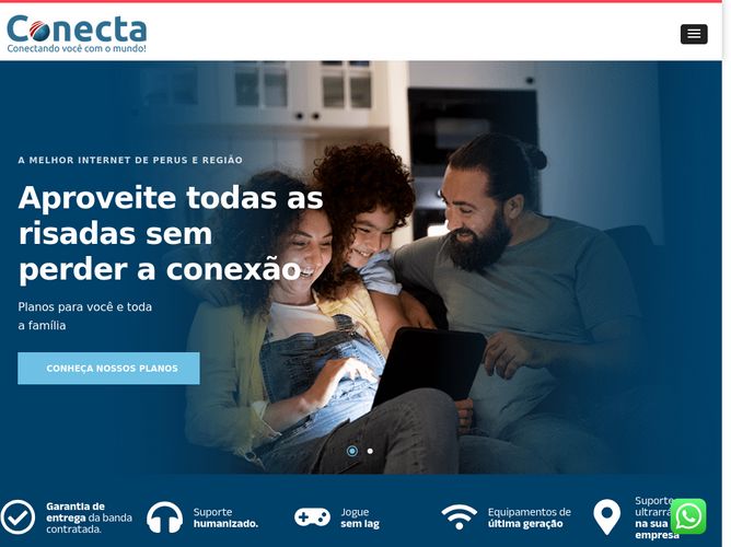 The website screenshot for http://www.fibraconecta.com.br