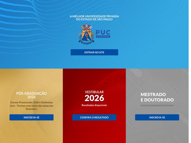 The website screenshot for https://www.puc-campinas.edu.br/