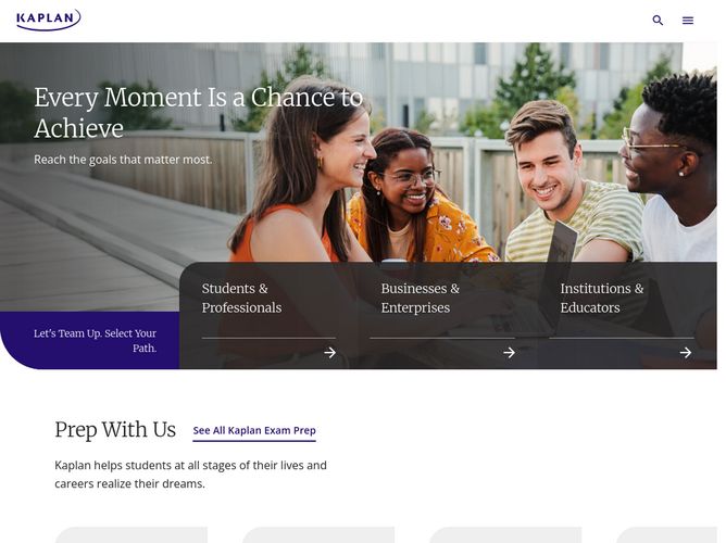 The website screenshot for http://kaplan.com