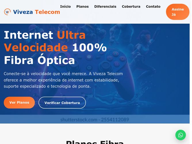 The website screenshot for http://www.vivezatelecom.com.br