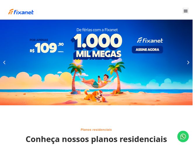 The website screenshot for https://www.fixanettelecom.com.br/