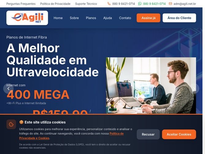 The website screenshot for https://agilitelecom.com.br/