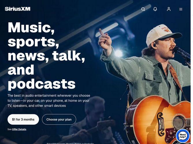 The website screenshot for http://siriusxm.com