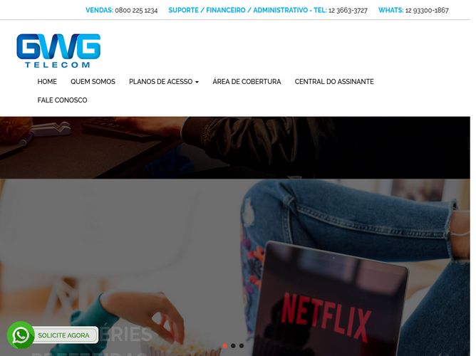 The website screenshot for https://gwgtelco.com.br/