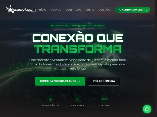 The website screenshot for https://www.easytechtelecom.com.br/