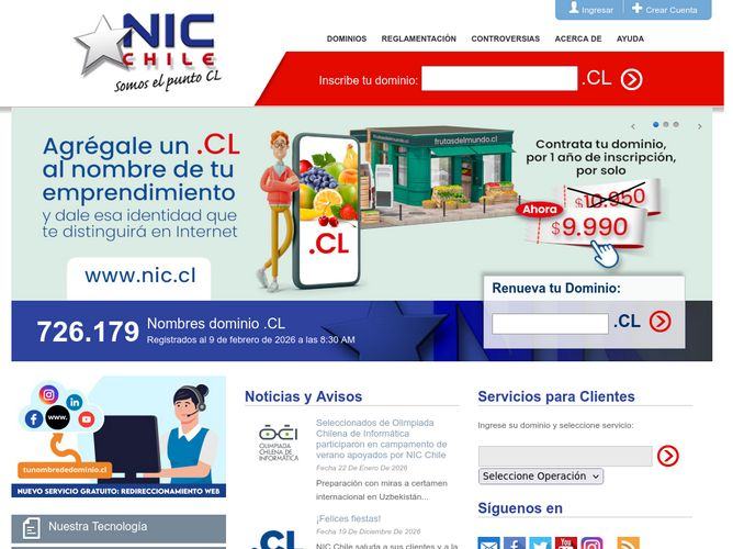 The website screenshot for https://www.nic.cl
