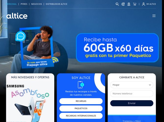 The website screenshot for https://altice.com.do/
