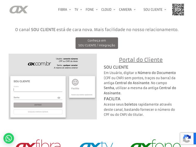 The website screenshot for http://www.axtelecom.com.br
