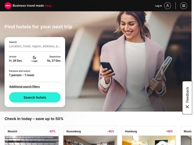 The website screenshot for https://www.hrs.com