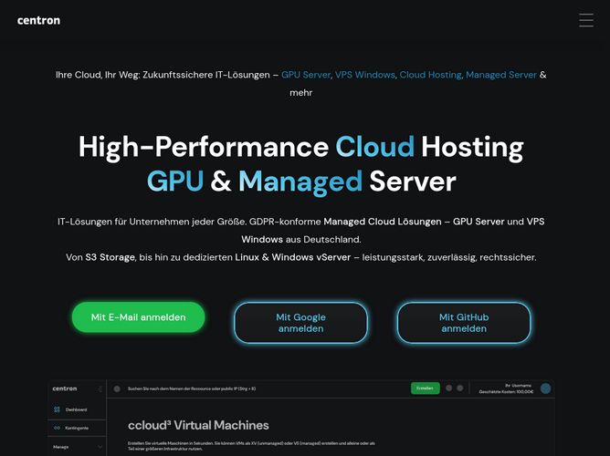 The website screenshot for https://www.centron.de/