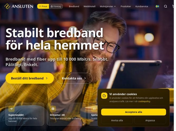 The website screenshot for https://www.ansluten.net