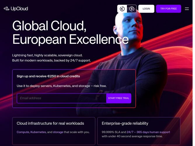 The website screenshot for http://www.upcloud.com