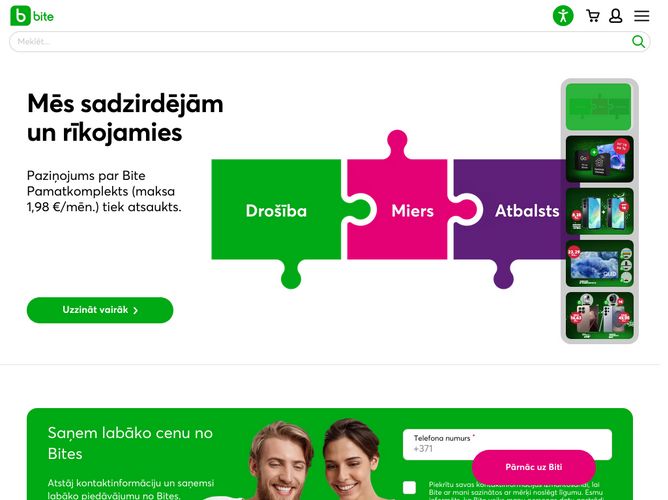 The website screenshot for https://www.bite.lv