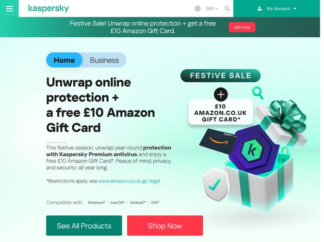 The website screenshot for https://www.kaspersky.com