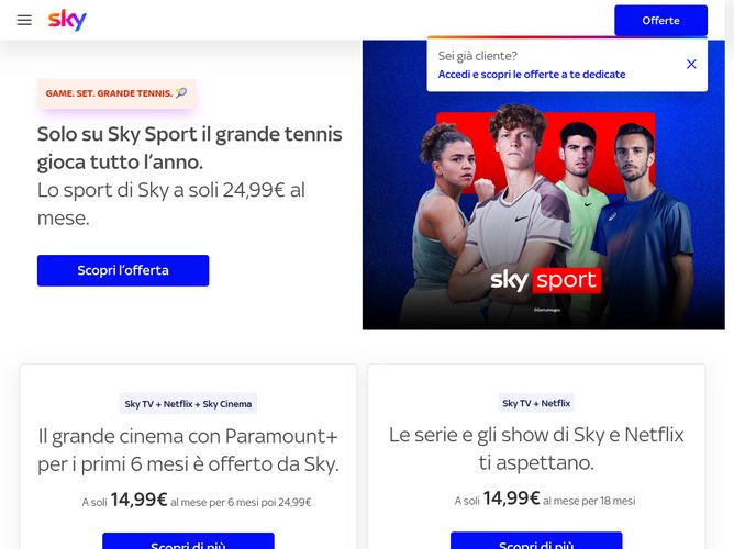 The website screenshot for http://www.sky.it