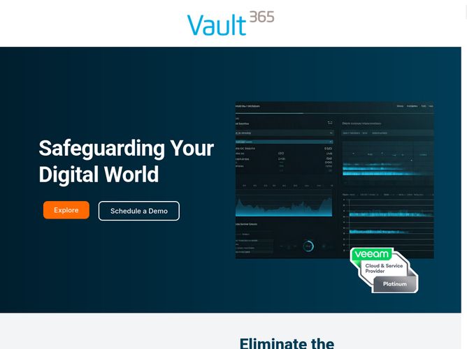 The website screenshot for https://www.vault365.com